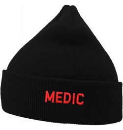 Mens Beanie Knit Hats Medic Embroidered Unisex Casual Beanies Hats for Winter Black Acrylic $11.02 Skullies & Beanies