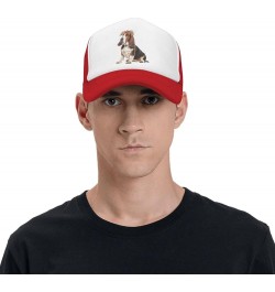 Basset Hound Dog Wear Flower Mesh Baseball Cap, Floral Adjustable Trucker Hat Snapback Solid Hat for Men Women Red $10.93 Bas...