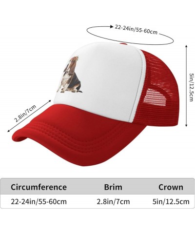 Basset Hound Dog Wear Flower Mesh Baseball Cap, Floral Adjustable Trucker Hat Snapback Solid Hat for Men Women Red $10.93 Bas...