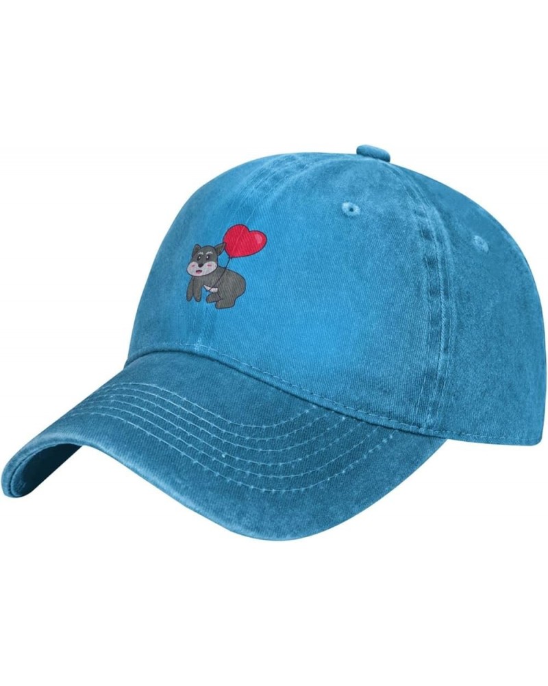 Cute Fox Flying with Love Shaped Balloon Dad Hat Vintage Baseball Cap for Men Women Hats Gifts Trucker Caps Blue $12.97 Baseb...