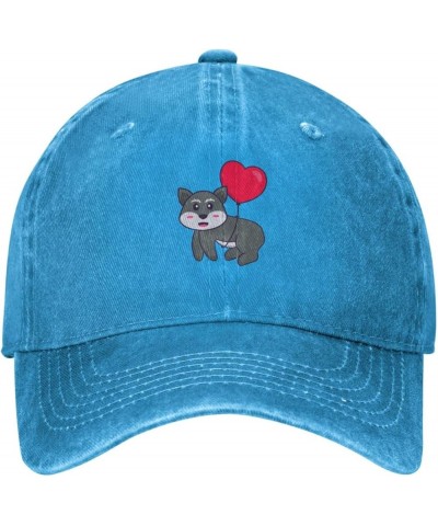 Cute Fox Flying with Love Shaped Balloon Dad Hat Vintage Baseball Cap for Men Women Hats Gifts Trucker Caps Blue $12.97 Baseb...