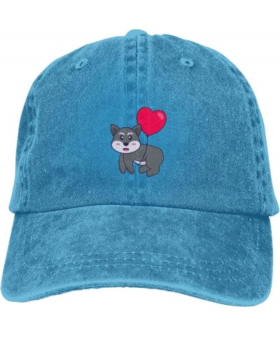 Cute Fox Flying with Love Shaped Balloon Dad Hat Vintage Baseball Cap for Men Women Hats Gifts Trucker Caps Blue $12.97 Baseb...