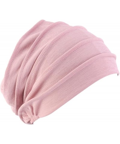 Women Hat Women' s Hijabs Turban Elastic Cloth Head Cap Hat Ladies Hair Plain Scarf Cap Pink $8.68 Skullies & Beanies