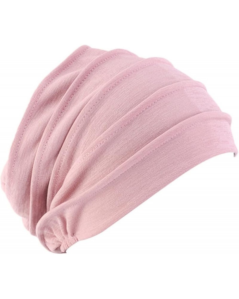 Women Hat Women' s Hijabs Turban Elastic Cloth Head Cap Hat Ladies Hair Plain Scarf Cap Pink $8.68 Skullies & Beanies