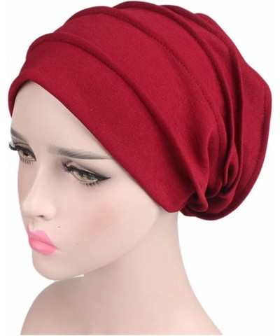 Women Hat Women' s Hijabs Turban Elastic Cloth Head Cap Hat Ladies Hair Plain Scarf Cap Pink $8.68 Skullies & Beanies