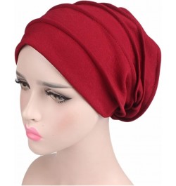 Women Hat Women' s Hijabs Turban Elastic Cloth Head Cap Hat Ladies Hair Plain Scarf Cap Pink $8.68 Skullies & Beanies