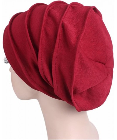 Women Hat Women' s Hijabs Turban Elastic Cloth Head Cap Hat Ladies Hair Plain Scarf Cap Pink $8.68 Skullies & Beanies