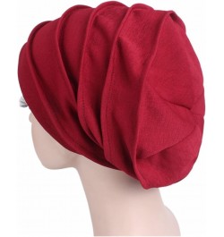 Women Hat Women' s Hijabs Turban Elastic Cloth Head Cap Hat Ladies Hair Plain Scarf Cap Pink $8.68 Skullies & Beanies