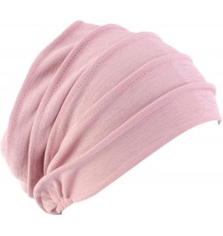 Women Hat Women' s Hijabs Turban Elastic Cloth Head Cap Hat Ladies Hair Plain Scarf Cap Pink $8.68 Skullies & Beanies