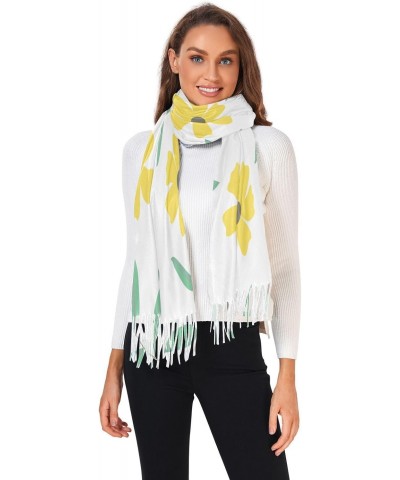 Scarves for Women Yellow Flowers Leaves Scarf Soft Shawl Wrap Winter Scarf with Tassels $10.66 Scarves