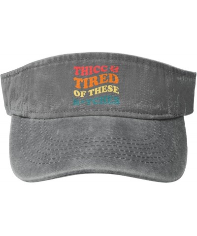 Thicc and Tired of These Bitches Sports Sun Visor Hat for Men,Empty Top Sun Hats for Baseball Running,Black Gray $10.66 Visors