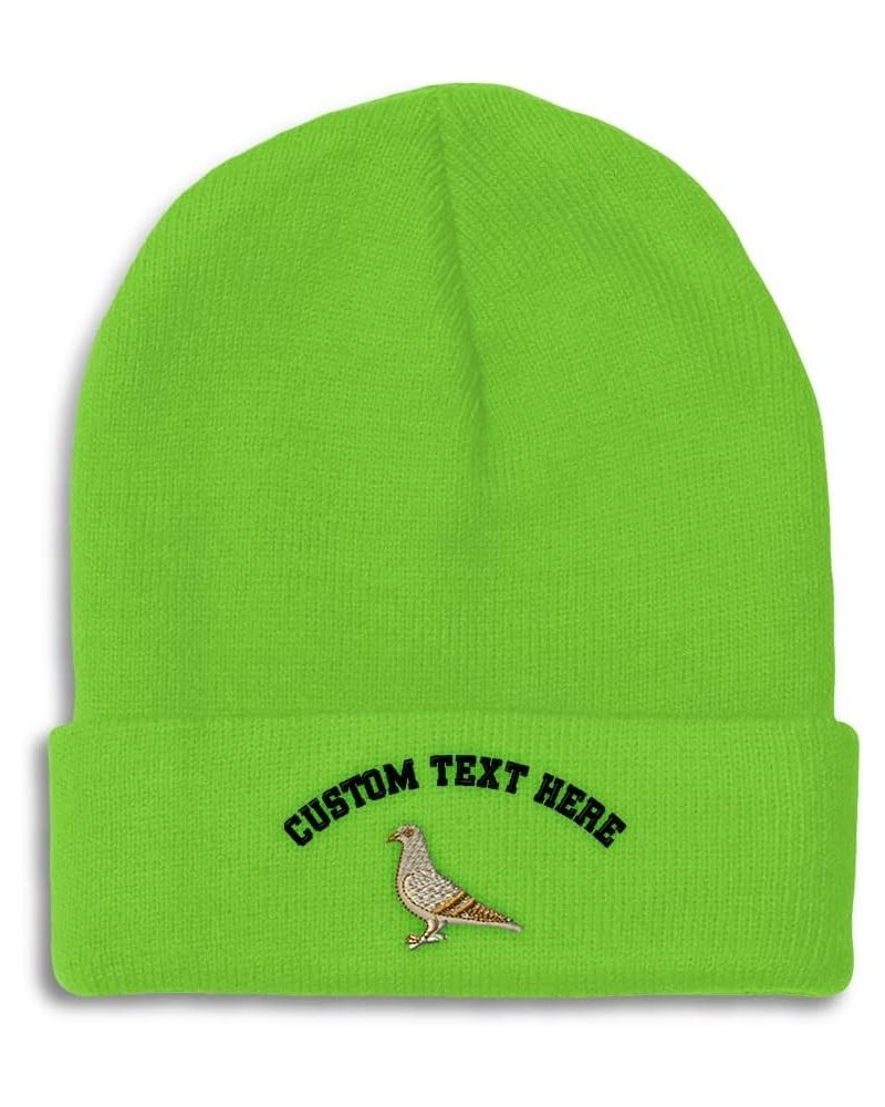 Custom Beanies for Men Pigeon A Embroidery Wild Animals Dove Winter Hats for Women Acrylic Skull Cap 1 Size Lime Personalized...