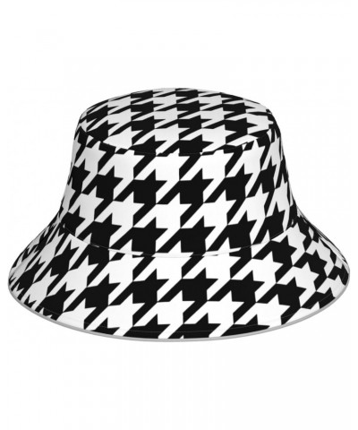 Houndstooth Black Print Unisex Bucket Sun Hat, Reflective Foldable Cap, for Summer Beach Travel and Outdoor $10.20 Sun Hats