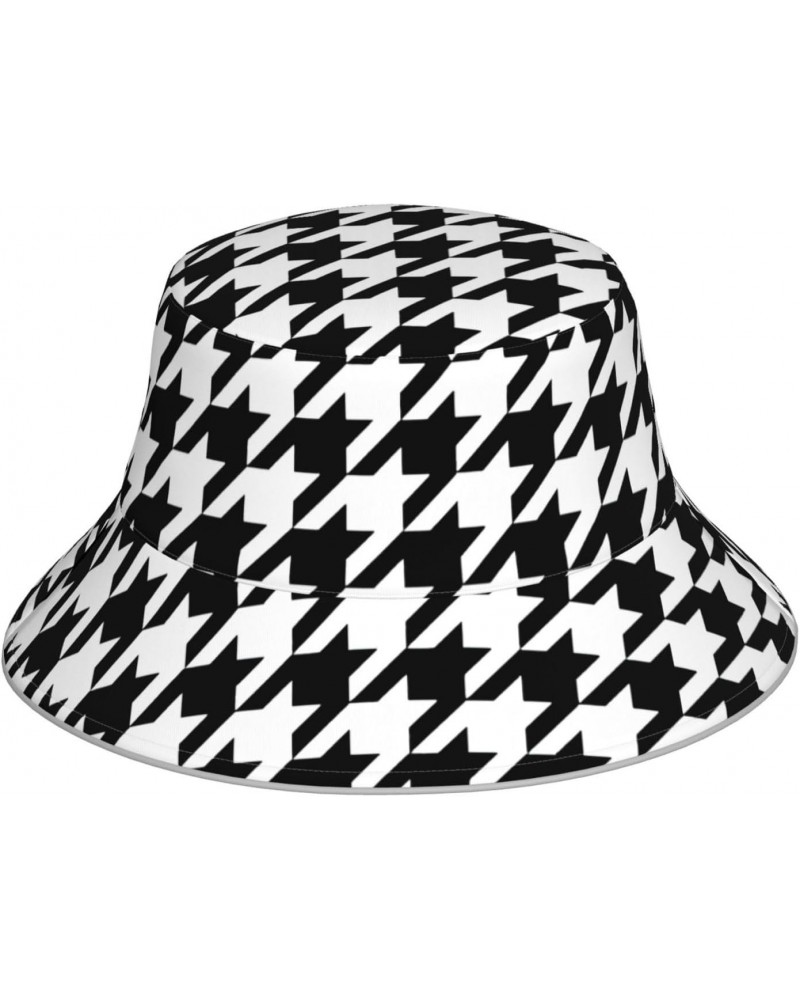 Houndstooth Black Print Unisex Bucket Sun Hat, Reflective Foldable Cap, for Summer Beach Travel and Outdoor $10.20 Sun Hats