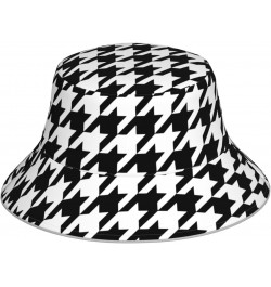 Houndstooth Black Print Unisex Bucket Sun Hat, Reflective Foldable Cap, for Summer Beach Travel and Outdoor $10.20 Sun Hats