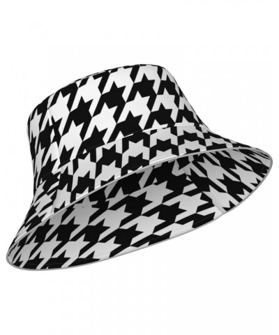 Houndstooth Black Print Unisex Bucket Sun Hat, Reflective Foldable Cap, for Summer Beach Travel and Outdoor $10.20 Sun Hats