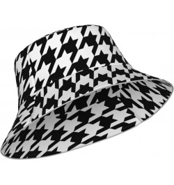 Houndstooth Black Print Unisex Bucket Sun Hat, Reflective Foldable Cap, for Summer Beach Travel and Outdoor $10.20 Sun Hats