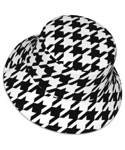 Houndstooth Black Print Unisex Bucket Sun Hat, Reflective Foldable Cap, for Summer Beach Travel and Outdoor $10.20 Sun Hats