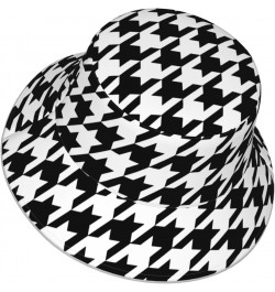 Houndstooth Black Print Unisex Bucket Sun Hat, Reflective Foldable Cap, for Summer Beach Travel and Outdoor $10.20 Sun Hats