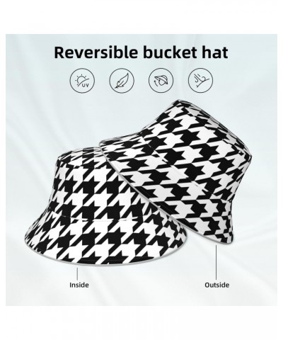 Houndstooth Black Print Unisex Bucket Sun Hat, Reflective Foldable Cap, for Summer Beach Travel and Outdoor $10.20 Sun Hats