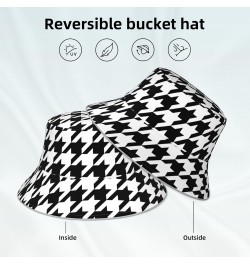 Houndstooth Black Print Unisex Bucket Sun Hat, Reflective Foldable Cap, for Summer Beach Travel and Outdoor $10.20 Sun Hats