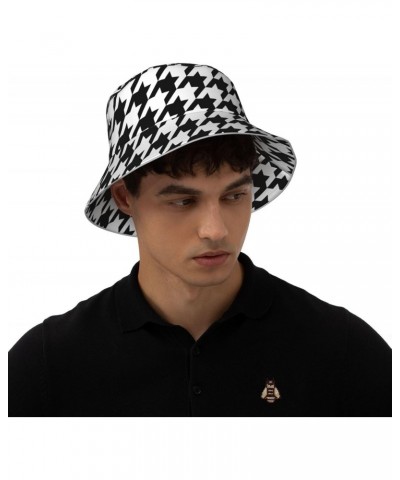 Houndstooth Black Print Unisex Bucket Sun Hat, Reflective Foldable Cap, for Summer Beach Travel and Outdoor $10.20 Sun Hats