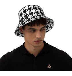 Houndstooth Black Print Unisex Bucket Sun Hat, Reflective Foldable Cap, for Summer Beach Travel and Outdoor $10.20 Sun Hats