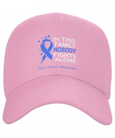 in This Family Nobody Fights Alone Colon Cancer Awareness Plain Baseball Caps Adjustable Dad Hats for Men Women Pink $11.03 B...