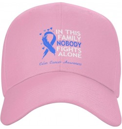 in This Family Nobody Fights Alone Colon Cancer Awareness Plain Baseball Caps Adjustable Dad Hats for Men Women Pink $11.03 B...