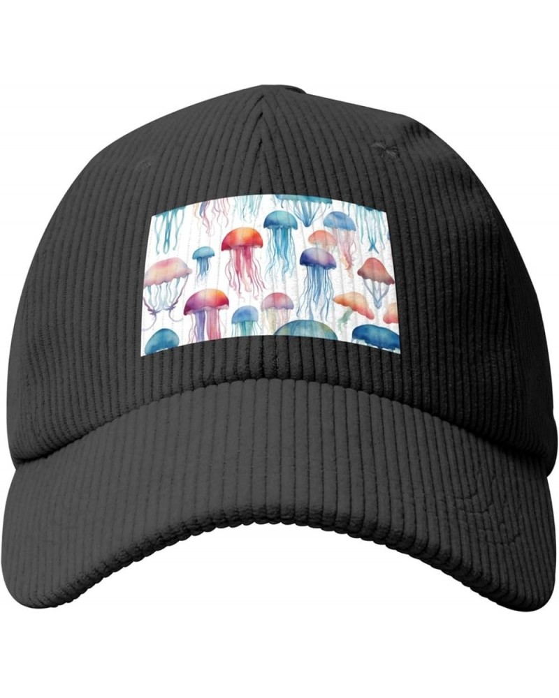 Beige Curved Eaves Baseball Cap Hat Fashion Men Womens Corduroy Watercolor 3D Jellyfish Picture Black $10.37 Baseball Caps