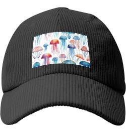 Beige Curved Eaves Baseball Cap Hat Fashion Men Womens Corduroy Watercolor 3D Jellyfish Picture Black $10.37 Baseball Caps