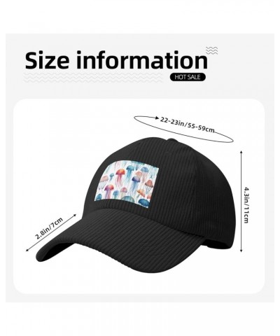 Beige Curved Eaves Baseball Cap Hat Fashion Men Womens Corduroy Watercolor 3D Jellyfish Picture Black $10.37 Baseball Caps