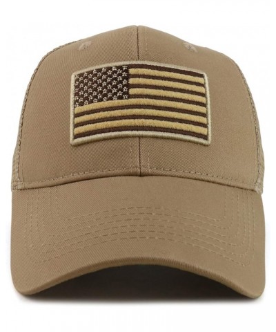 USA Flag Embroidered Structured Trucker Mesh Baseball Cap Kha $7.94 Baseball Caps