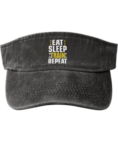 Eat Sleep Train Repeat Sun Hat Sun Visor Hats for Women Men Baseball Cap Golf Hats Black $13.49 Visors