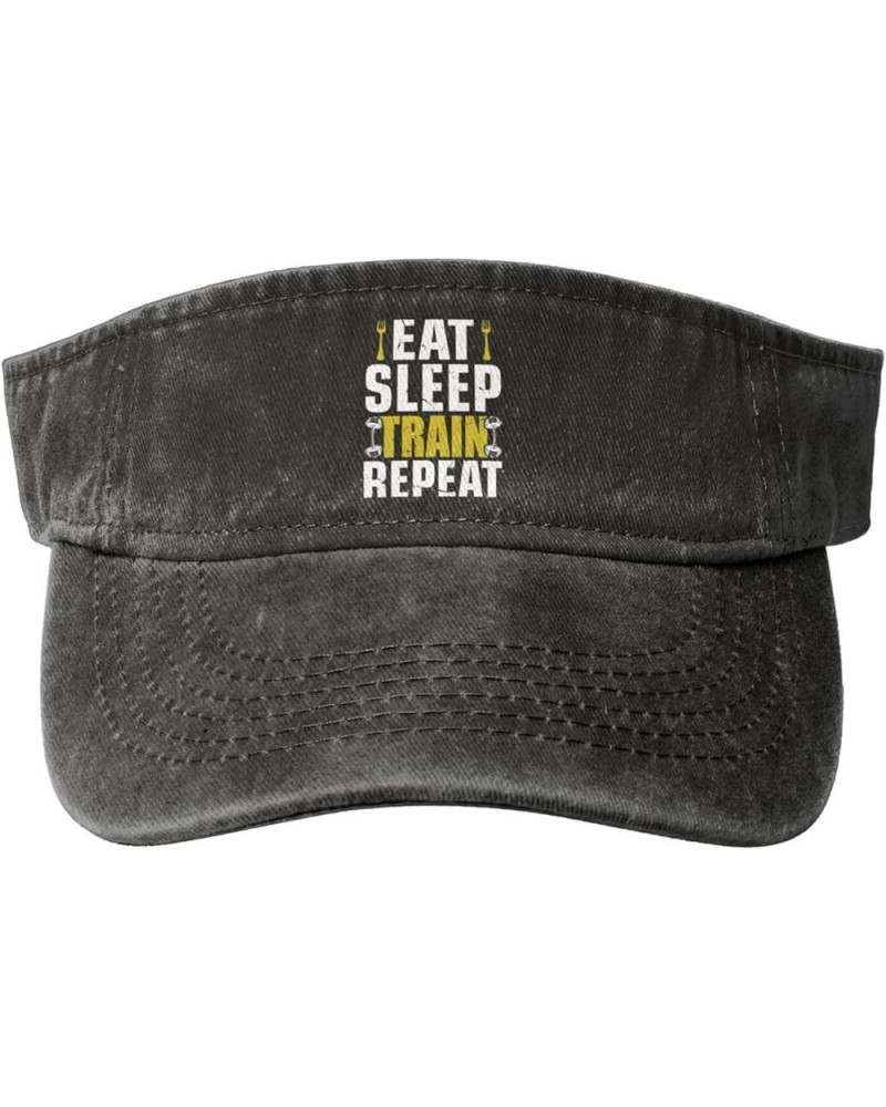 Eat Sleep Train Repeat Sun Hat Sun Visor Hats for Women Men Baseball Cap Golf Hats Black $13.49 Visors