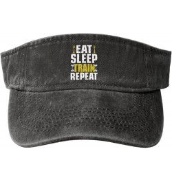 Eat Sleep Train Repeat Sun Hat Sun Visor Hats for Women Men Baseball Cap Golf Hats Black $13.49 Visors