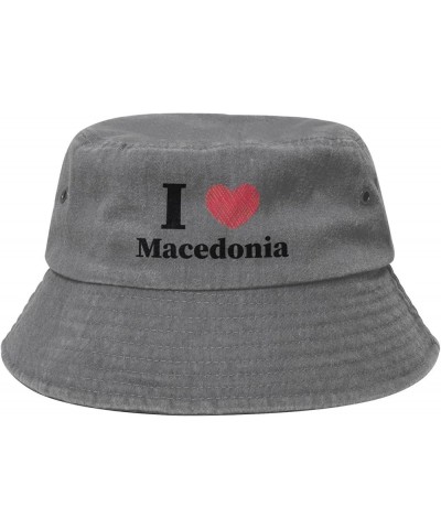 I Love Macedonia Bucket Hat for Women Men Summer Travel Sun Hat Outdoor Cap Funny Bucket Hats Gray $14.73 Bucket Hats