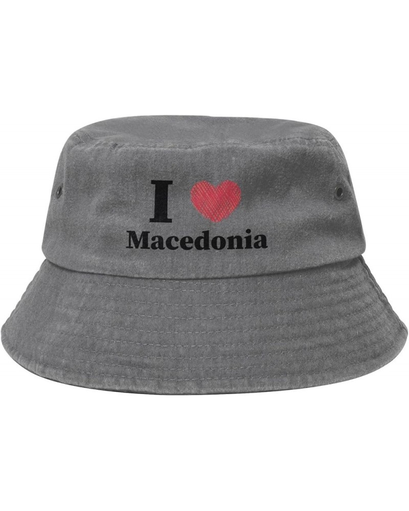 I Love Macedonia Bucket Hat for Women Men Summer Travel Sun Hat Outdoor Cap Funny Bucket Hats Gray $14.73 Bucket Hats