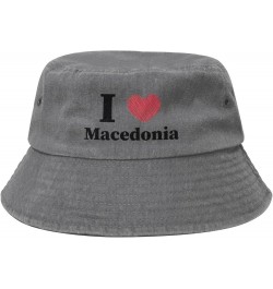 I Love Macedonia Bucket Hat for Women Men Summer Travel Sun Hat Outdoor Cap Funny Bucket Hats Gray $14.73 Bucket Hats