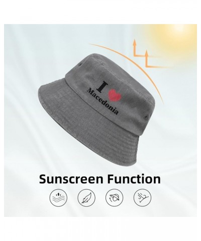 I Love Macedonia Bucket Hat for Women Men Summer Travel Sun Hat Outdoor Cap Funny Bucket Hats Gray $14.73 Bucket Hats