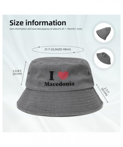 I Love Macedonia Bucket Hat for Women Men Summer Travel Sun Hat Outdoor Cap Funny Bucket Hats Gray $14.73 Bucket Hats