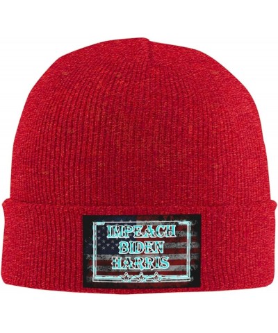 Impeach Biden Harris Cozy Knitted Hat for Winter - Warm Comfort Black Red $12.21 Skullies & Beanies