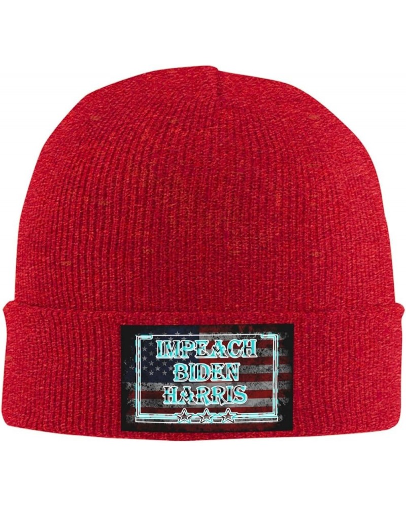 Impeach Biden Harris Cozy Knitted Hat for Winter - Warm Comfort Black Red $12.21 Skullies & Beanies