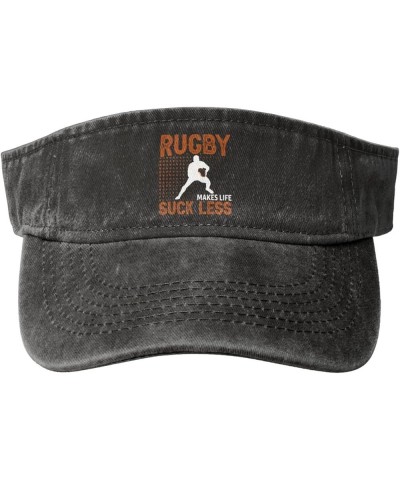 Rugby Makes Life Suck Less Sun Visor Hats for Women Men Sun Hat Vintage Golf Hat Adjustable Baseball Cap Black $11.64 Visors