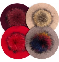 Plush Berets for Women Warm Solid Color Soft Elastic Winter Hats Girls Female Ladies Cap with Fur Pom Pom Red B $17.97 Berets