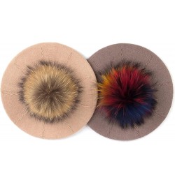 Plush Berets for Women Warm Solid Color Soft Elastic Winter Hats Girls Female Ladies Cap with Fur Pom Pom Red B $17.97 Berets