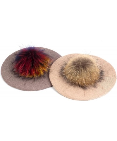 Plush Berets for Women Warm Solid Color Soft Elastic Winter Hats Girls Female Ladies Cap with Fur Pom Pom Red B $17.97 Berets