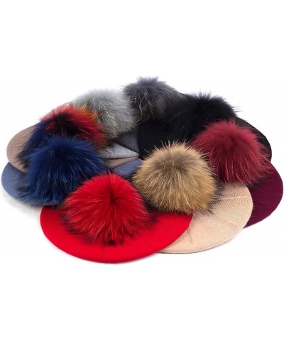 Plush Berets for Women Warm Solid Color Soft Elastic Winter Hats Girls Female Ladies Cap with Fur Pom Pom Red B $17.97 Berets