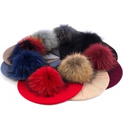 Plush Berets for Women Warm Solid Color Soft Elastic Winter Hats Girls Female Ladies Cap with Fur Pom Pom Red B $17.97 Berets