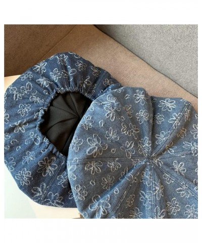 Women All-Match Japanese Berets Female Oversized Denim 8 Panels Painter Hats Slouchy Flower Octagonal Cap for Party Light Blu...